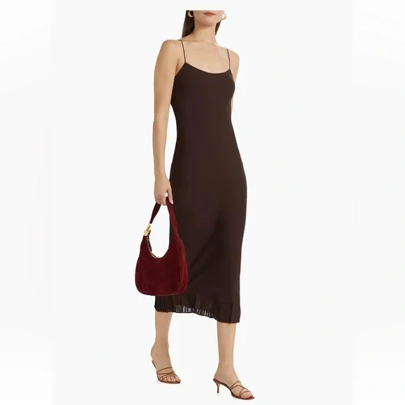 Reformation Suki Pleated Hem Midi Dress brown